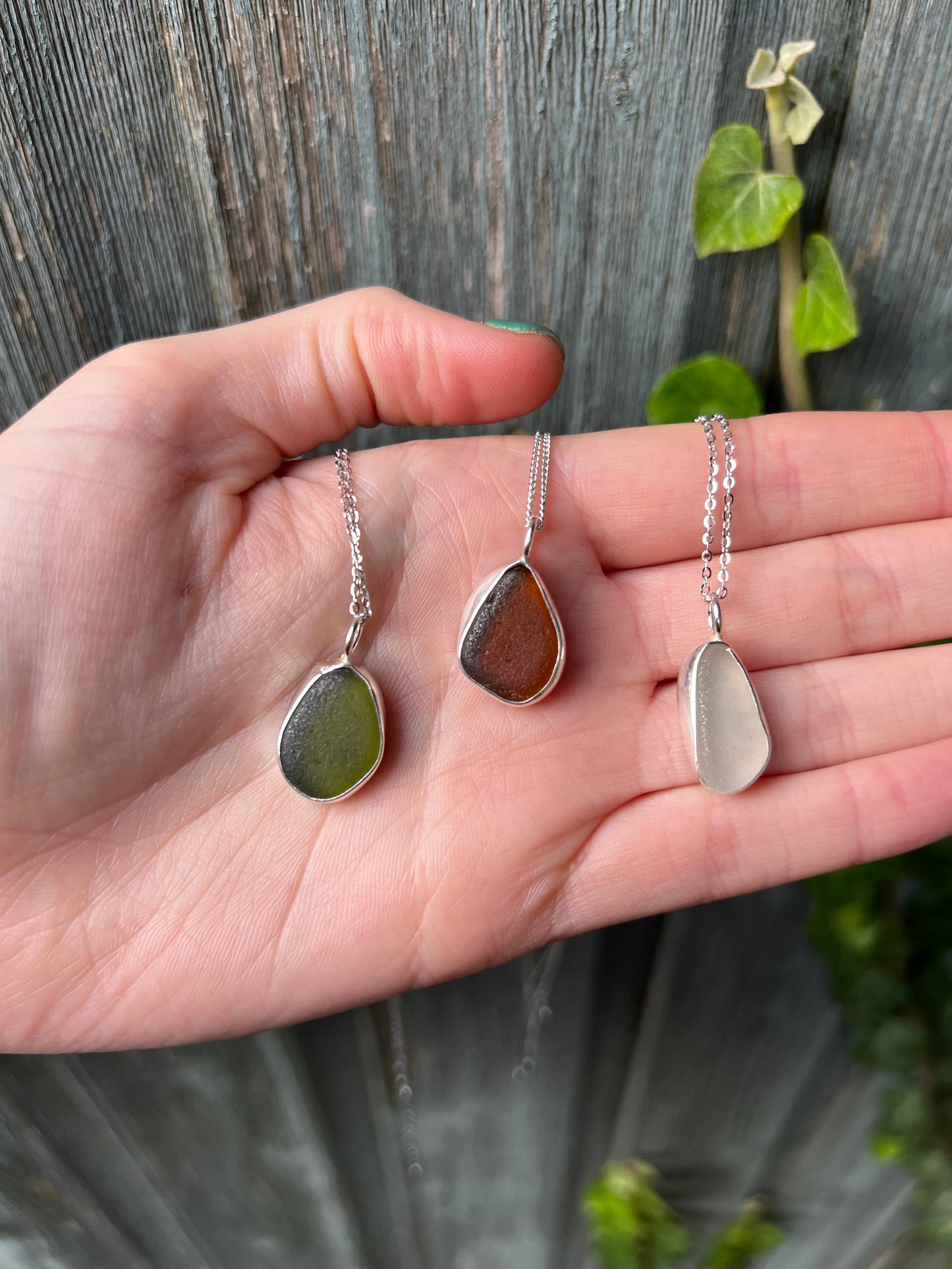 Sterling silver sea glass pendants