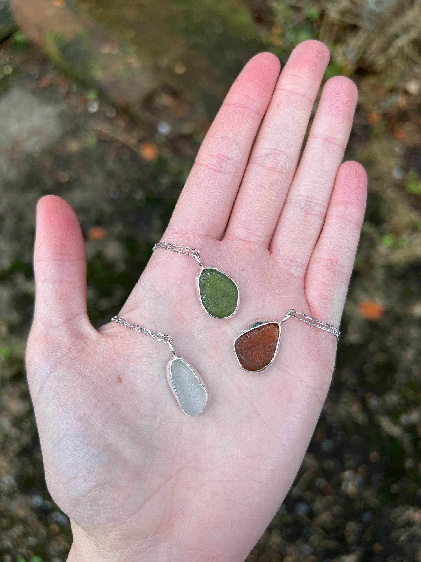 Sterling silver sea glass pendants