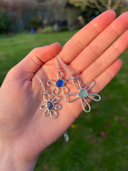 Seaglass flower necklace