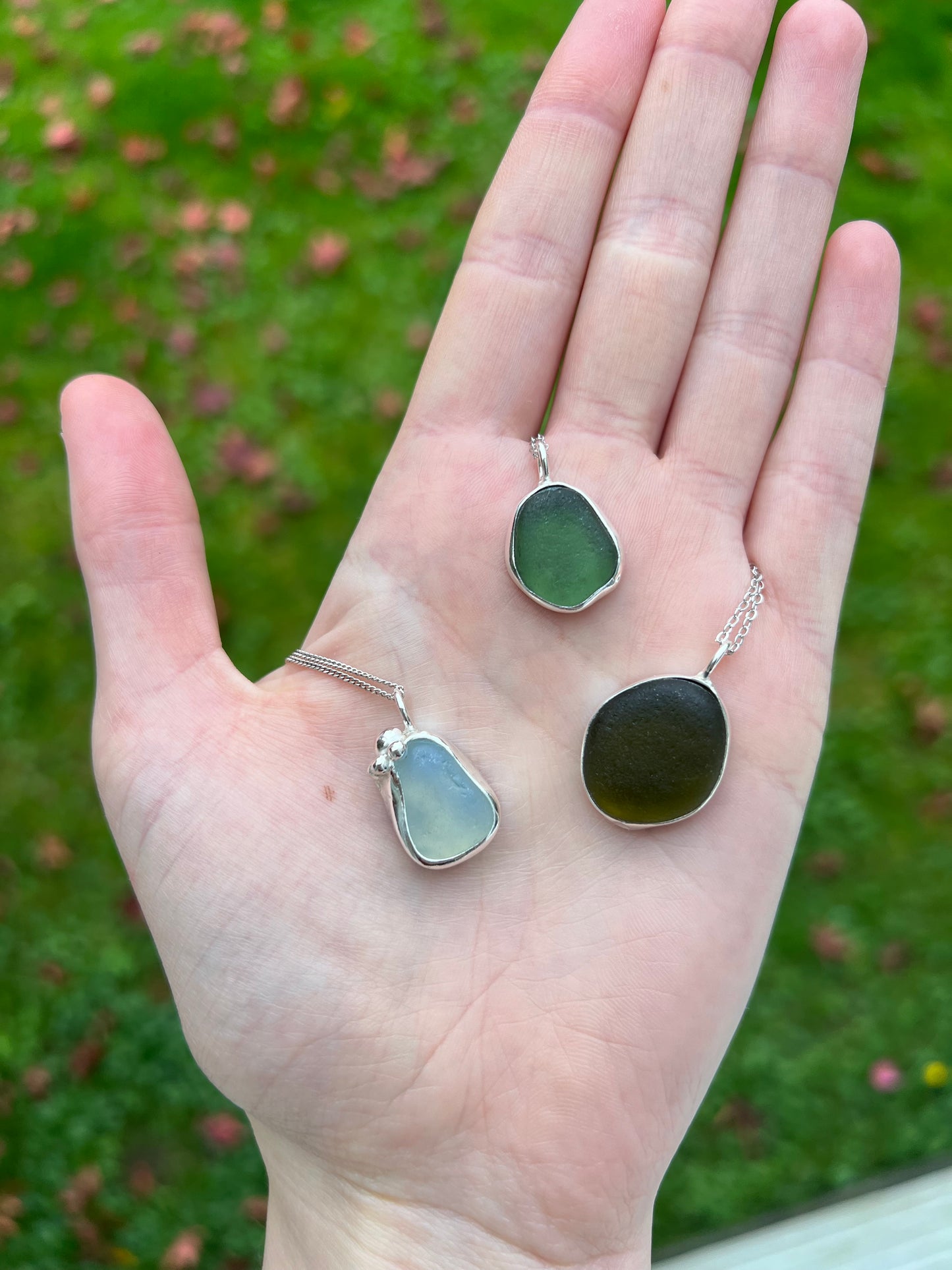 Sterling silver sea glass pendants