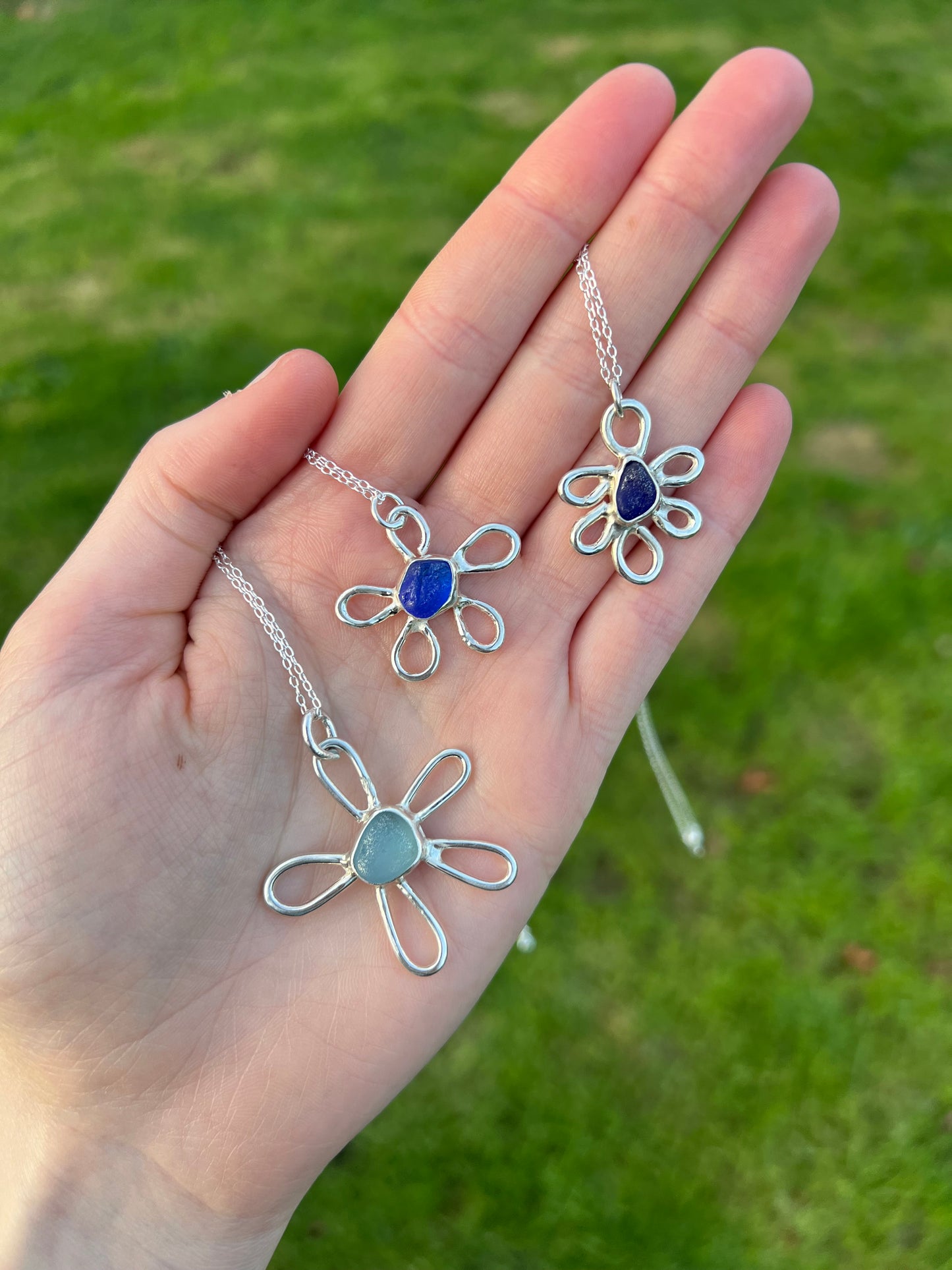 Seaglass flower necklace