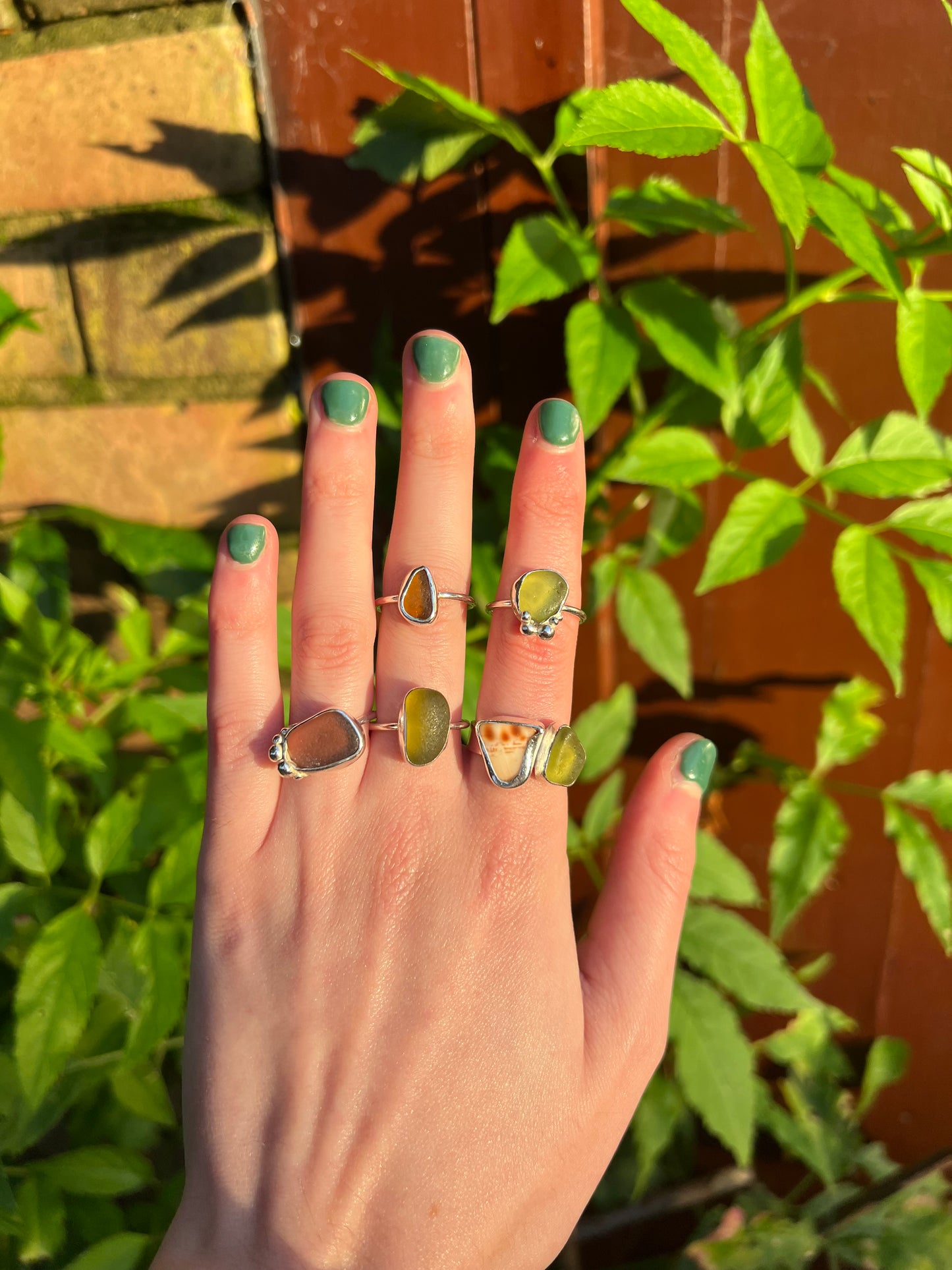 Sterling silver lime seaglass ring